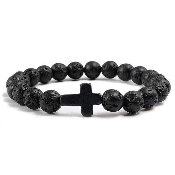 Men's Lava Bead Cross Bracelet Lord's Guidance