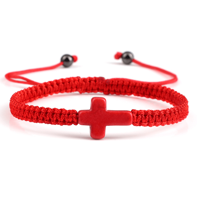 Braided Christian Bracelet with Matching Color Cross Charm 