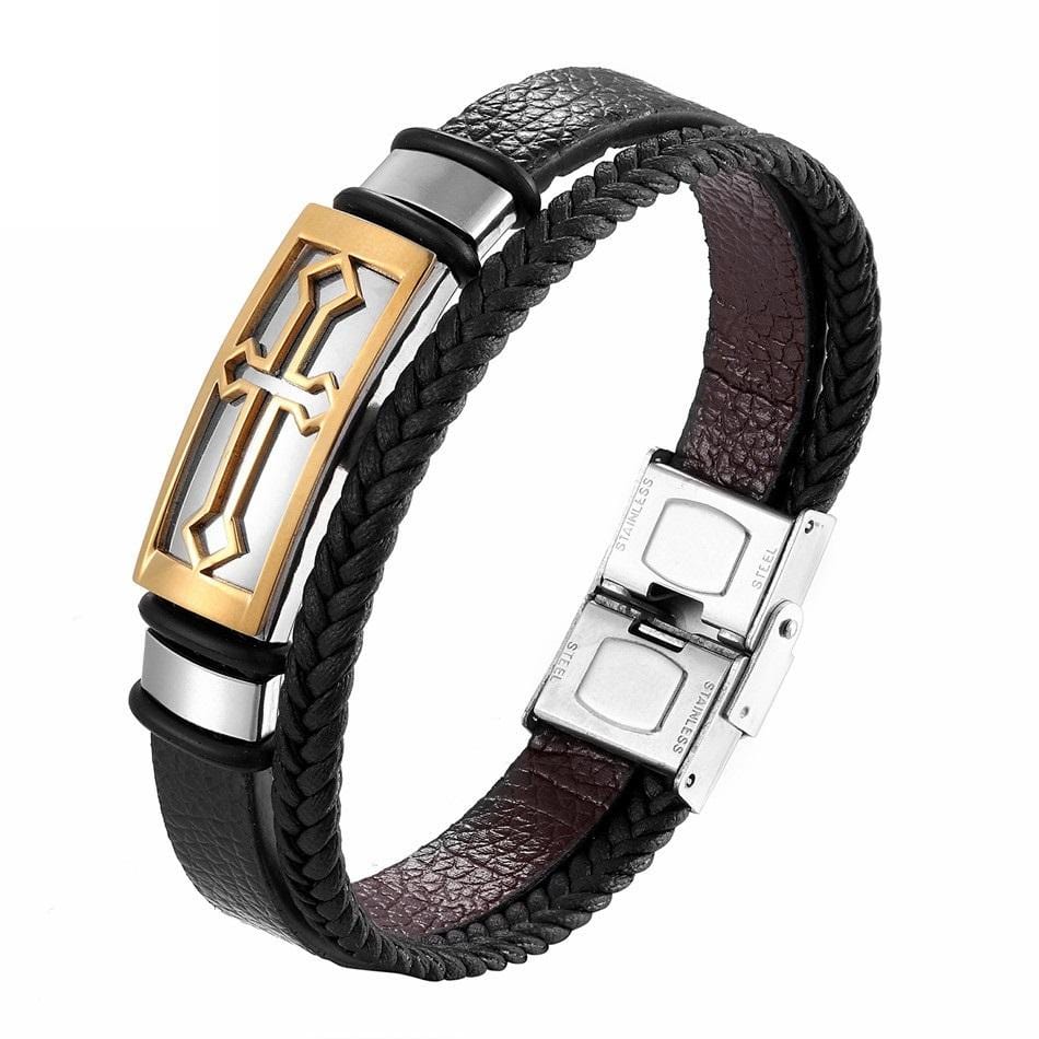 Men's Leather Cross Bracelet