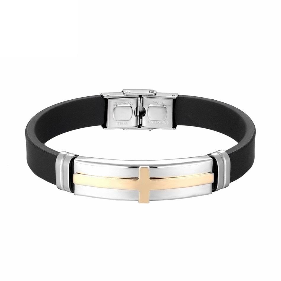 555Jewelry Men's Black Rubber Bracelet - Stainless Steel Cuff With Gold Accent, Hypoallergenic, Gift Box Included - View #10