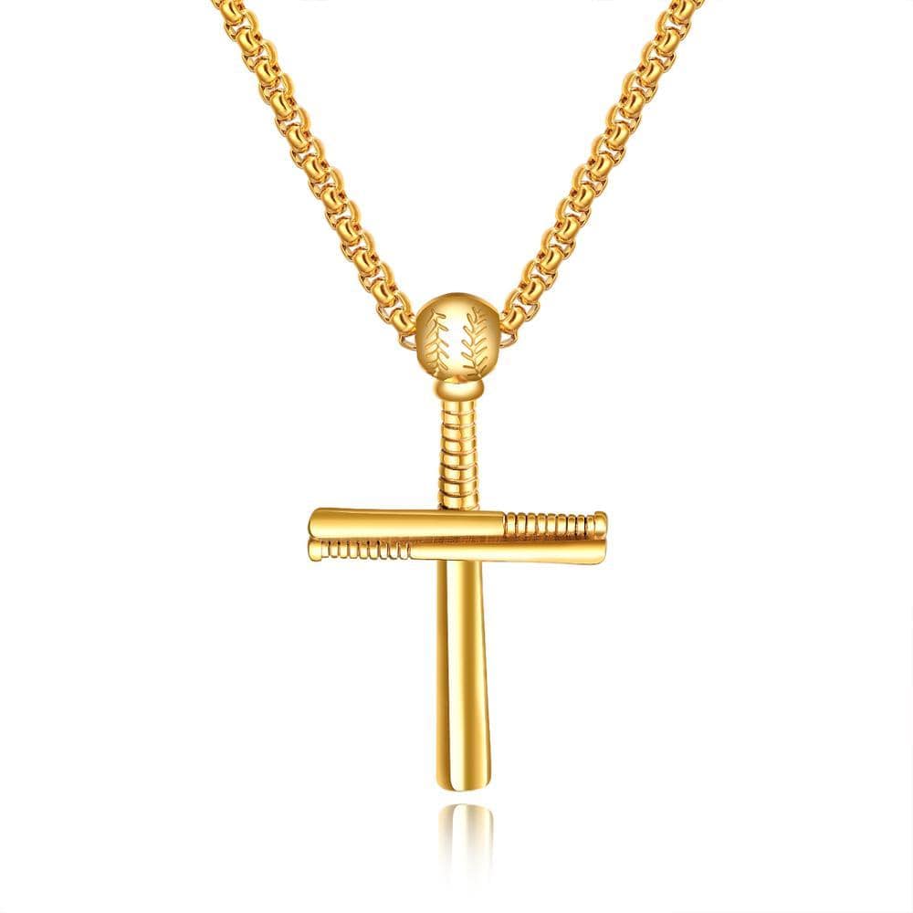 Baseball Bat Cross Necklace Gold Lord's Guidance