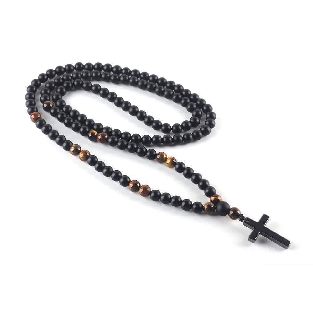 Men's Christian Necklace Black Beads and Hematite