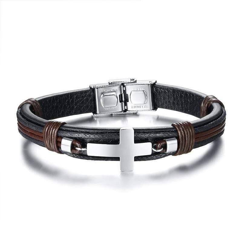 Leather Bracelet With Silver Cross | Lord's Guidance