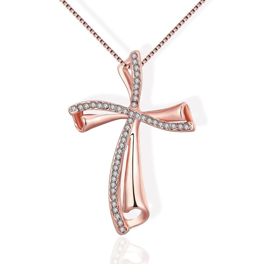 AMY O Sterling Silver Cross Pendant Necklace With CZ Stones - Gift For First Communion