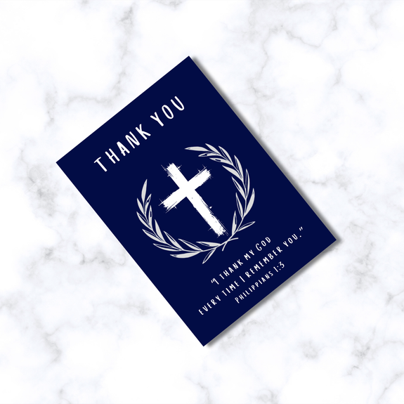 Thank You Philippians 1:3 Navy Greeting Card