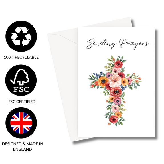 Sending Prayers Flower Cross Greeting Card