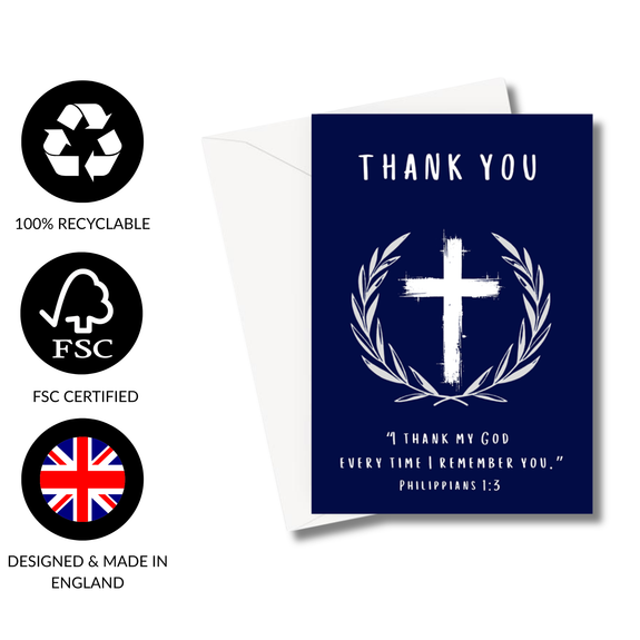 Thank You Philippians 1:3 Navy Greeting Card