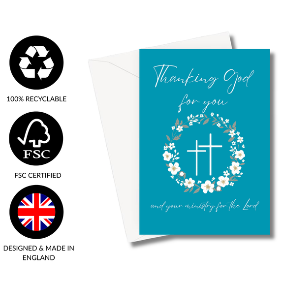 Thank You Card For Pastor, Minister or Clergy Turquoise Greeting Card