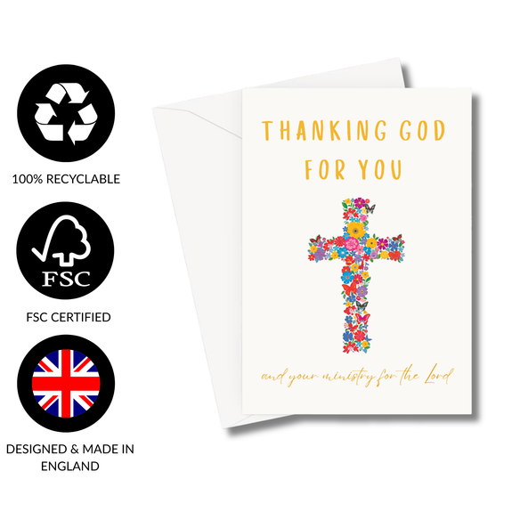 Thank You Card For Pastor, Minister or Clergy Flower Cross Greeting Card