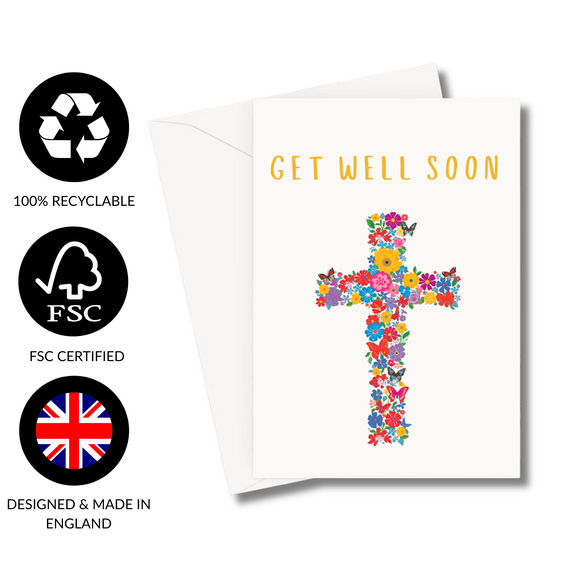 Get Well Soon Flower Cross Greeting Card