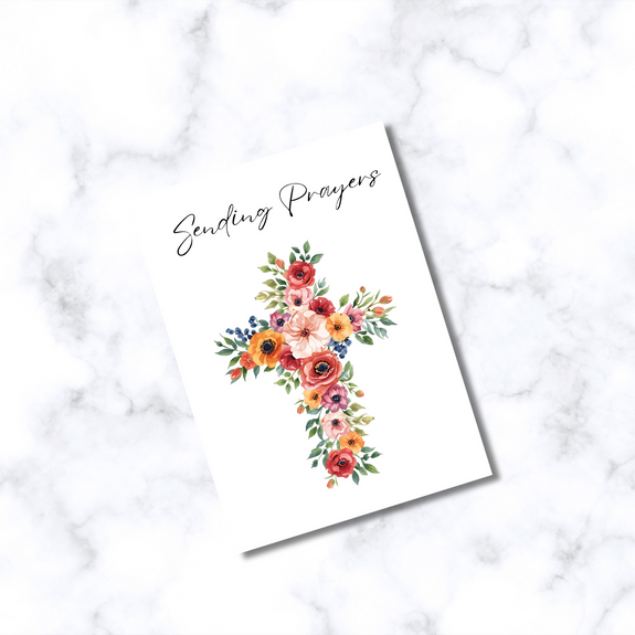 Sending Prayers Flower Cross Greeting Card