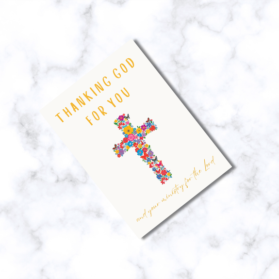 Thank You Card For Pastor, Minister or Clergy Flower Cross Greeting Card