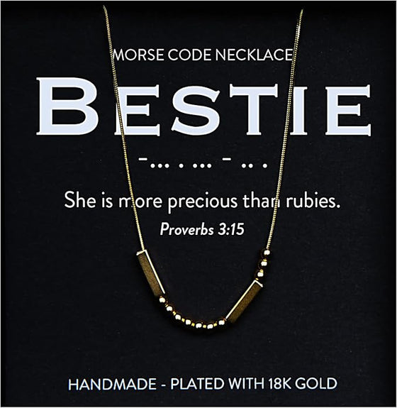 Bestie 18K Gold Chunky Morse Code Necklace | Proverbs 3:15