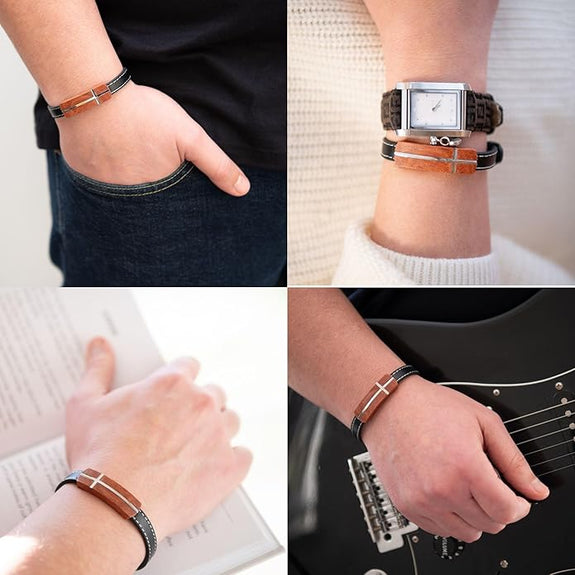 To My Dad Men's Rosewood Cross Bracelet | Proverbs 20:7