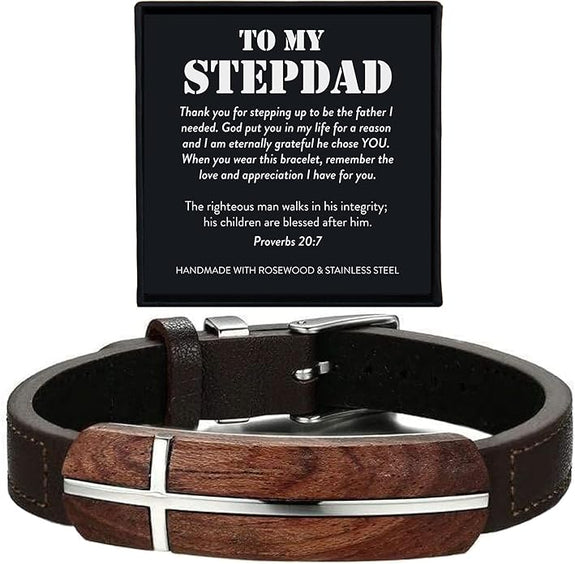 To My Stepdad Men's Rosewood Cross Bracelet | Proverbs 20:7