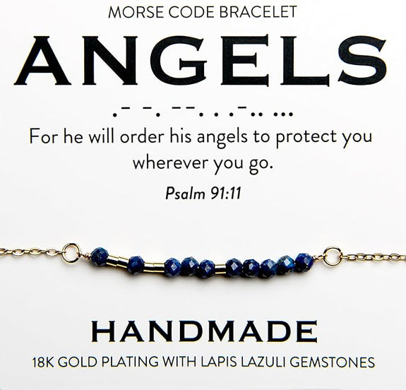 Angels 18K Gold & Lapis Lazuli Morse Code Bracelet | Psalm 91:11