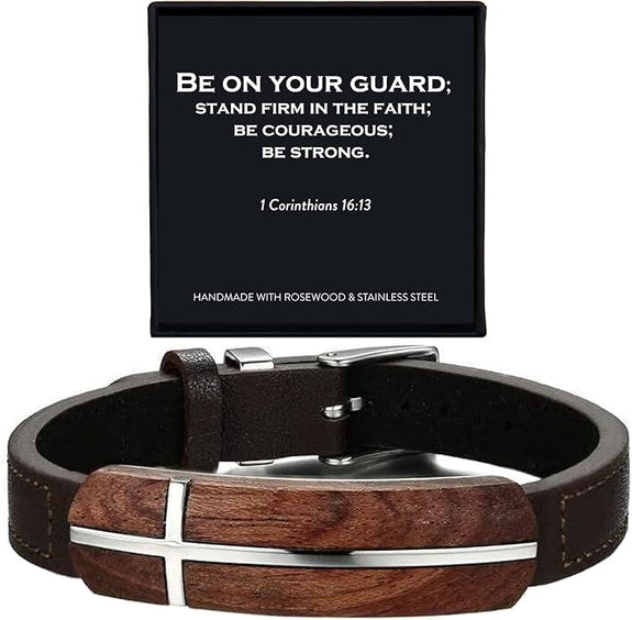 Men's Rosewood Cross Bracelet | 1 Corinthians 16:13