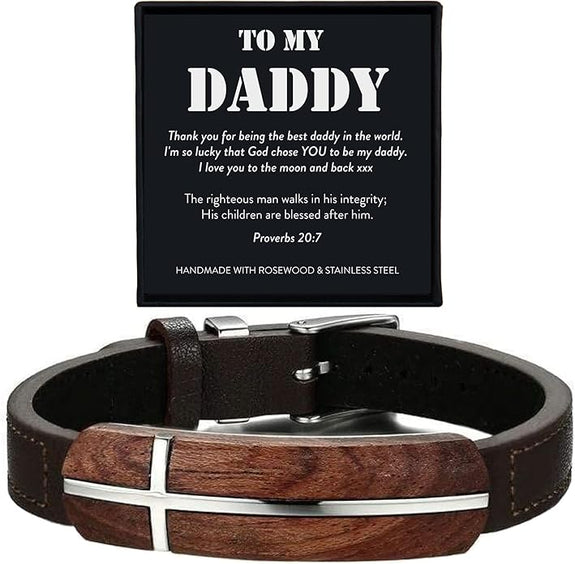 To My Daddy Men's Rosewood Cross Bracelet | Proverbs 20:7