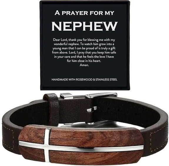 A Prayer For My Nephew Men's Rosewood Cross Bracelet
