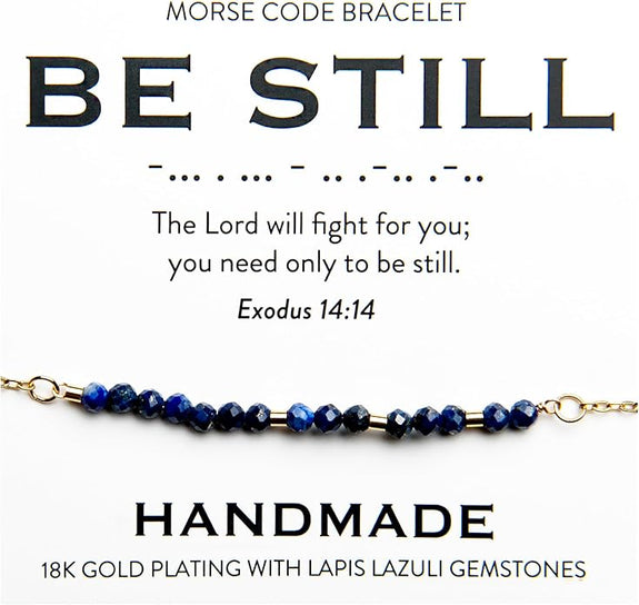Be Still 18K Gold & Lapis Lazuli Morse Code Bracelet | Exodus 14:14