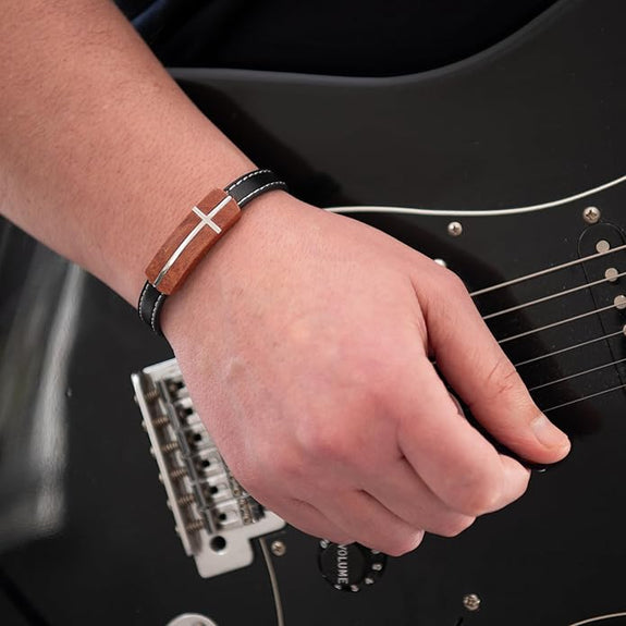 To My Dad Men's Rosewood Cross Bracelet | Proverbs 20:7