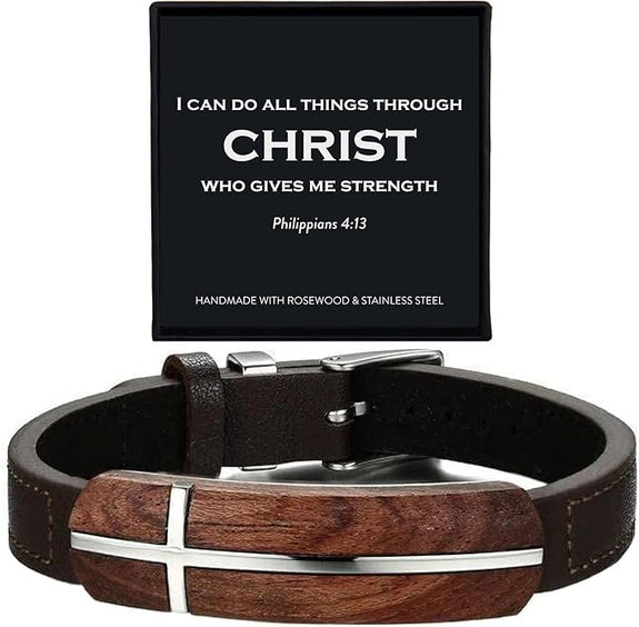 Men's Rosewood Cross Bracelet | Philippians 4:13