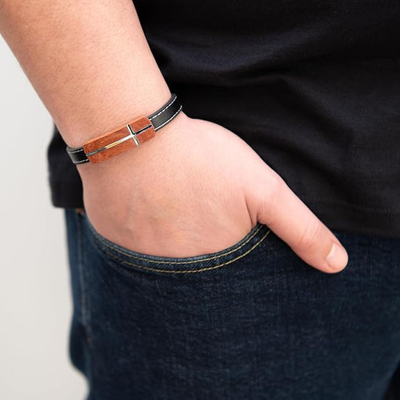 To My Dad Men's Rosewood Cross Bracelet | Proverbs 20:7