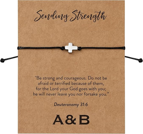 Sending Strength Christian Charm Bracelet With Cross | Deuteronomy 31:6