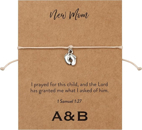New Mom Charm Bracelet with Silver Plated Baby Feet | 1 Samuel 1:27
