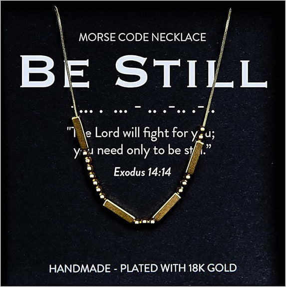 Be Still 18K Gold Chunky Morse Code Necklace | Exodus 14:14