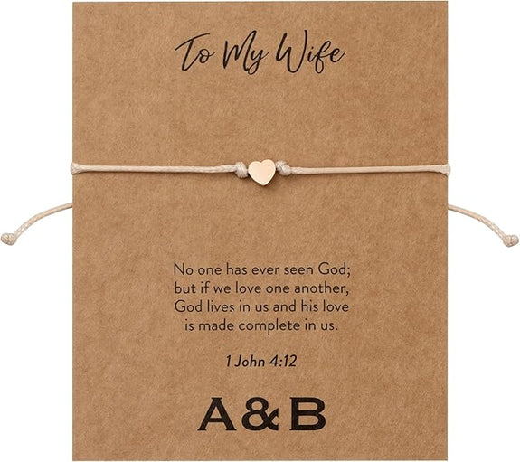 To My Wife Charm Bracelet with Rose Gold Plated Heart | 1 John 4:12