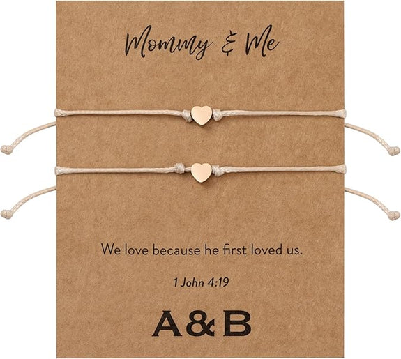 Mommy And Me Double Charm Bracelet Set with Heart | 1 John 4:19