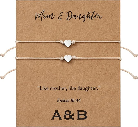 Mum and Daughter Double Charm Bracelet Set with Stainless Steel Hearts | Ezekiel 16:44