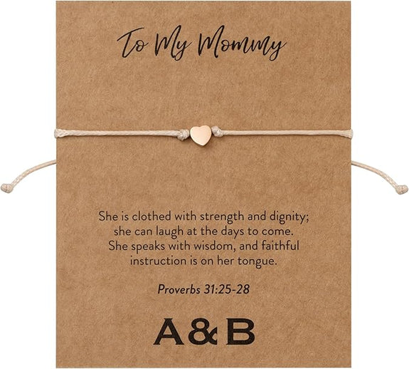 To My Mommy Charm Bracelet with Rose Gold Plated Heart | Proverbs 31:25-28
