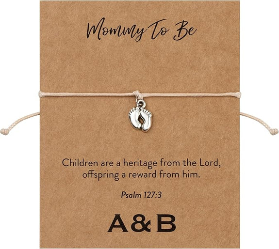 Mommy To Be Charm Bracelet with Silver Plated Baby Feet | Psalm 127:3