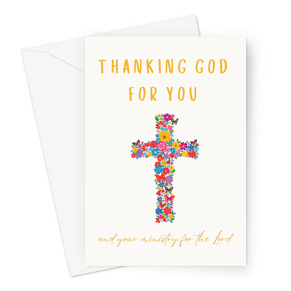 Thank You Card For Pastor, Minister or Clergy Flower Cross Greeting Card
