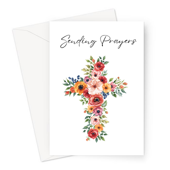 Sending Prayers Flower Cross Greeting Card
