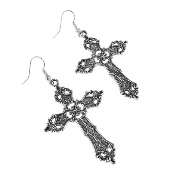 Gothic Style Cross Dangle Earrings