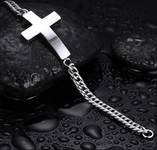 men's christian steel cross bracelet