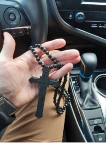 christian mens cross beaded necklace