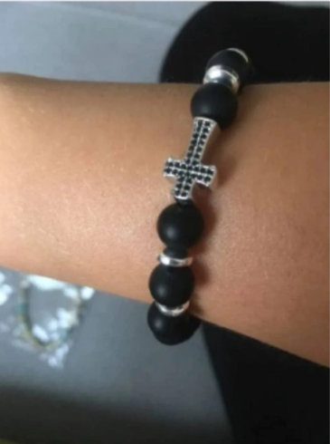 christian silver cross beaded bracelet