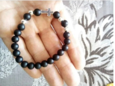 christian silver cross beaded bracelet