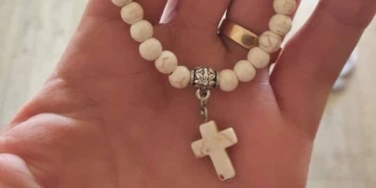 christian white cross bead bracelet with charm