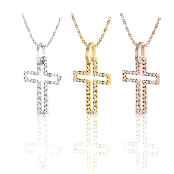 Hollow Diamond Cross Necklace