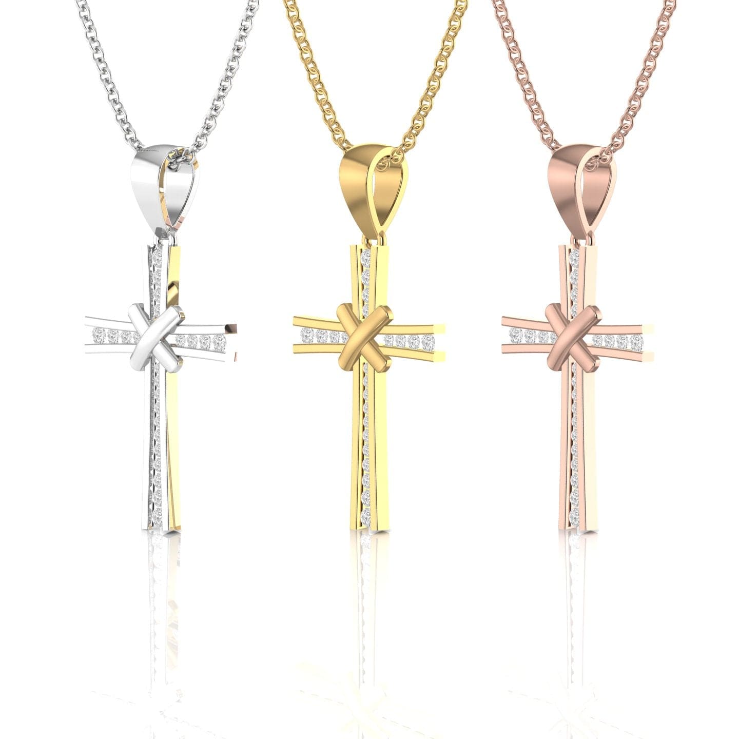 Diamond Cross Necklace With Diagonal Cross Detail