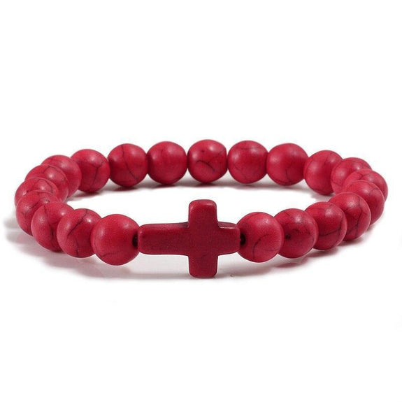 beaded cross bracelet red