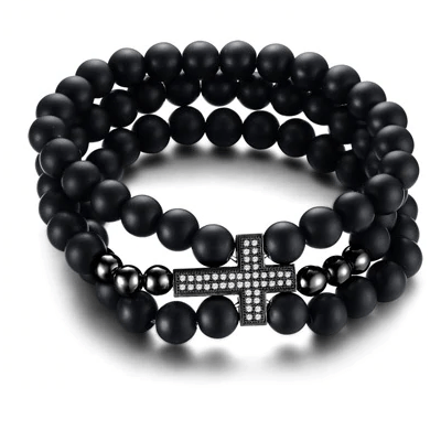 Black Beaded Cross Bracelet | Lord's Guidance