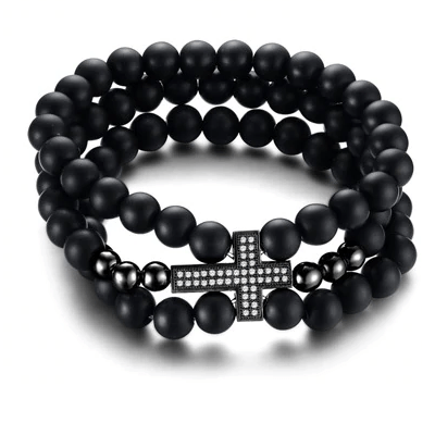 Bead Cross Bracelet - Black