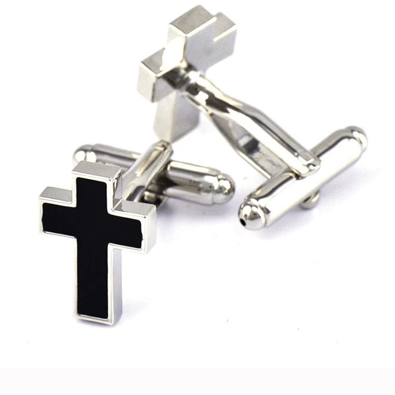 Bold Christian Cross Cufflink Set | Silver and Black Religious Cross ...