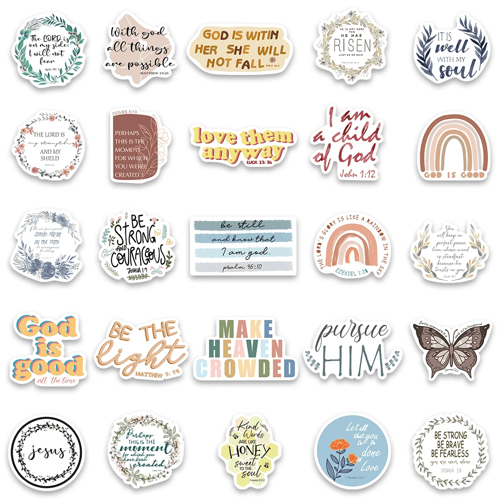 Christian Bible Quote Sticker Set (50 Stickers) | Religious Quote ...